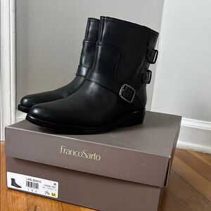 Franco Sarto Black Leather Buckle Ankle Boots